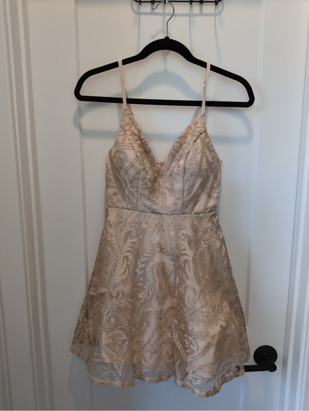 Elegant Champagne Lace A-Line Dress - Sleeveless V-Neck